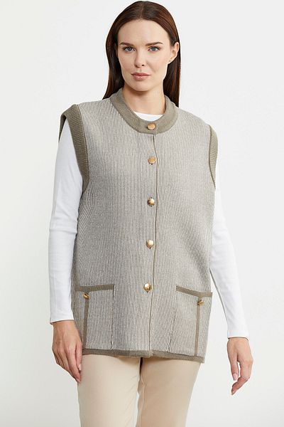 Sementa Ribbed Milk Brown Knitwear Vest - Double Color Wool