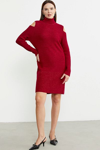 Sementa Full Fishing Knitwear Dress - Off-The-Shoulder, Red