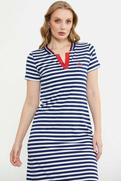 Sementa Marine Yaka Detaylı Penye Elbise - Lacivert