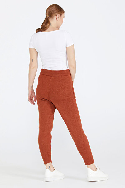 Sementa Kadın Bağcıklı Cepli Triko Pantolon - Taba