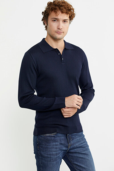 Sementa Πλεκτό πουλόβερ με γιακά πόλο μπλε Navy