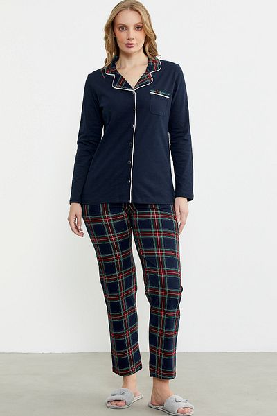 Sementa Costum de pijama în carouri model bleumarin