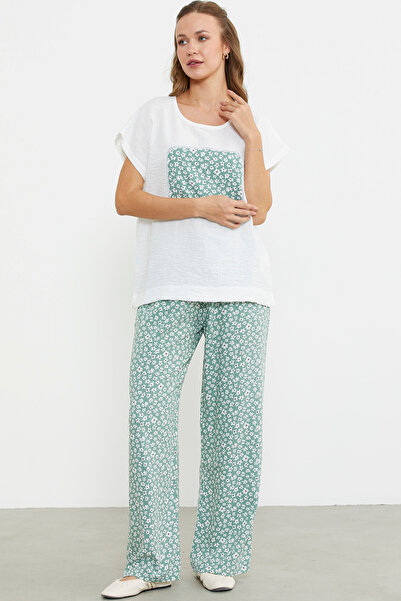 Sementa Green Flower Pattern Combination Double Set