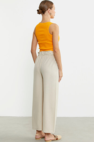Sementa Beige Wide Leg Elastic Waist Trousers