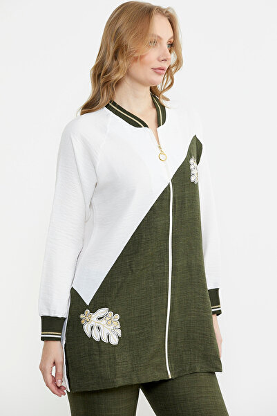 Sementa Zippered Embroidered Tunic Set - Khaki