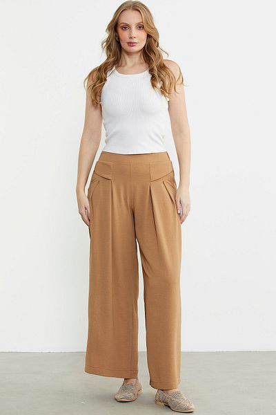 Sementa Beige Flounced Loose Cut Crepe Trousers