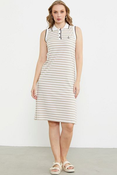 Sementa Φόρεμα Marine ριγέ Polo Neck - Χρώμα καφέ