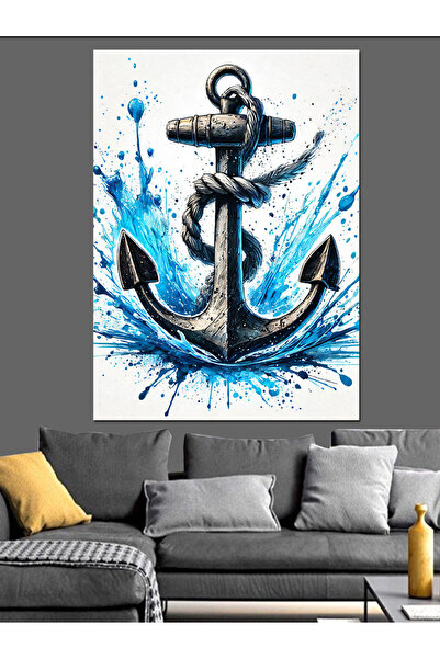 KanvasSepeti Pictură în ulei cu ancoră albastră și stropi de apă, texturată, ...
