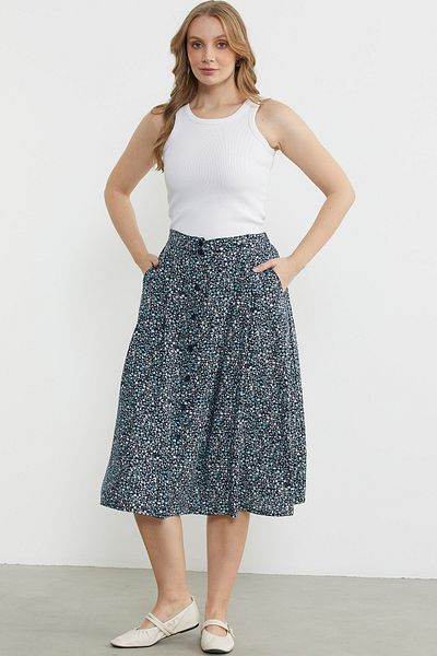 Sementa Fusta de lungime midi cu modele florale - bleumarin
