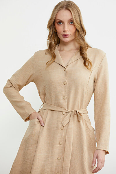 Sementa Beige Linen Look Long Sleeve Shirt