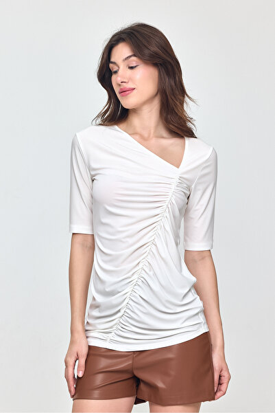 Laranor Ecru γιακά με λεπτομέρεια με κορδόνια μπλούζα Day - Night Elegance 25l8029