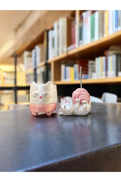 Perazayn Mother of Pearl White and Metallic Pink Cute Cat Pen Holder Photo Note Holder Office Desk Holder