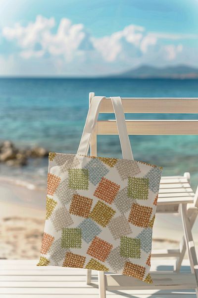 AYSHOME Ays Home Linen Look Εκτυπωμένη υφασμάτινη τσάντα παραλίας με φερμουάρ που πλένεται
