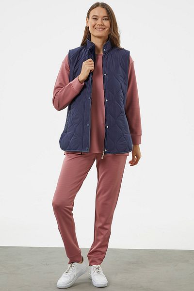 Sementa Regular Fit Quilted Snap Vest - Navy Blue