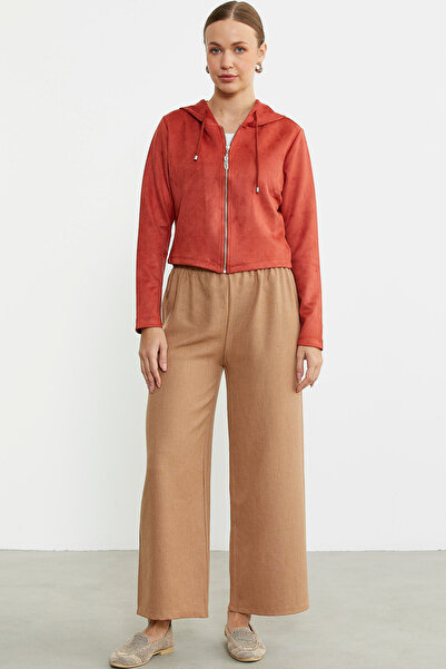 Sementa Süet Görünümlü Fermuarlı Kısa Mont - Kiremit