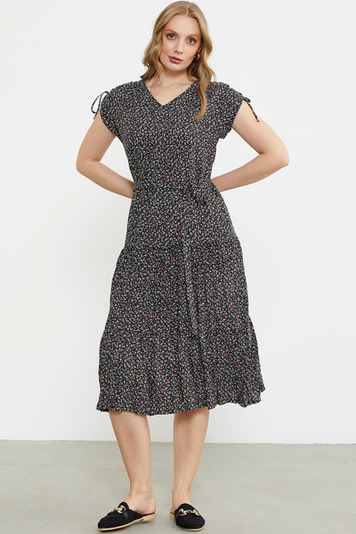Sementa Dwarf Patterned Comfortable Fit Dress - Black