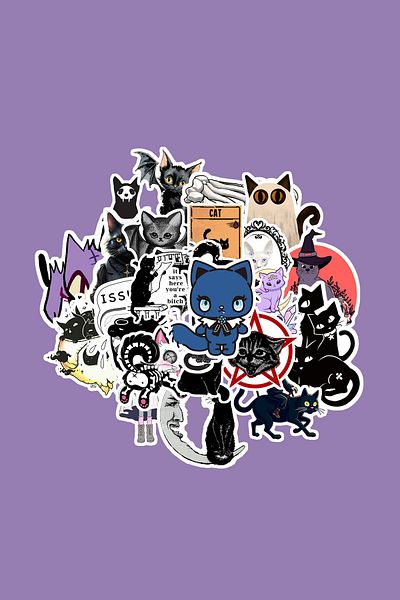 dadi ramba Gothic Cat Sticker Pack -Bullet Journal - Agenda - Planner - Notebook - Laptop Sticker Decal