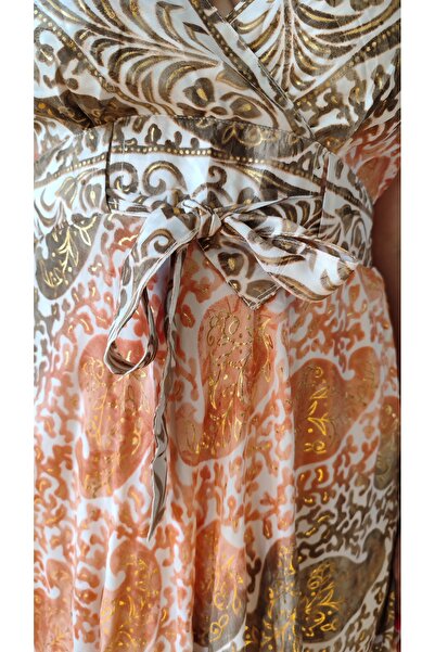 prontoihracat İthal, Askılı ,altın Varak Baskılı, Davet, Düğün, Otantik, Maxi Yazlık Hint Ipeği, Uzun Saten Elbise