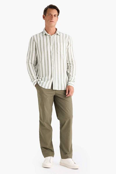 DeFacto New Season 100% Cotton Regular Fit Polo Neck Striped Long Sleeve Shirt