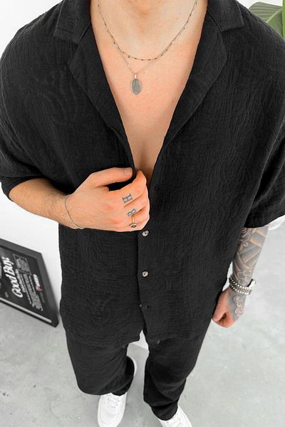 HAFKAGİYİM Πουκάμισο Oversize με ανάγλυφη λεπτομέρεια σε μαύρο χρώμα
