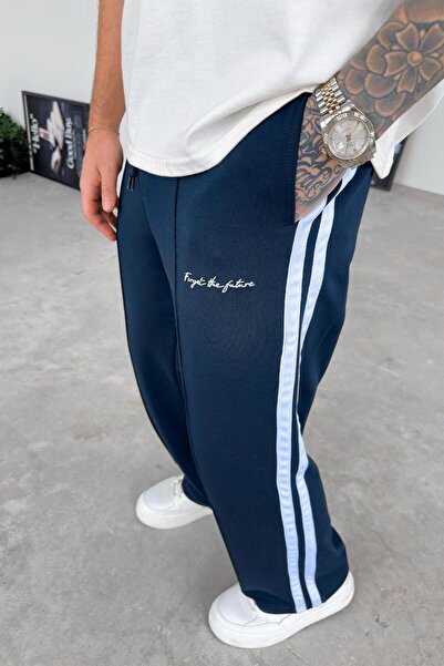 HAFKAGİYİM Μπλε Navy Forget Embroidery Λεπτομέρεια Χαραγμένη φαρδιά αθλητική φόρμα