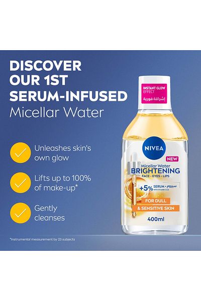 NIVEA ماء ميسيلار مُشرق، يُنظف ويُفتح ويُزيل المكياج، 400 مل