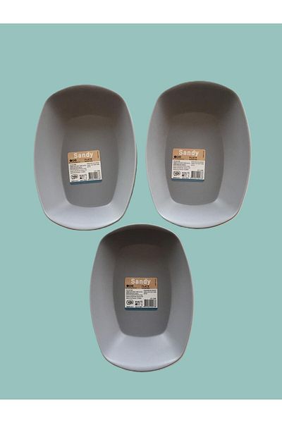 HOBBY LİFE Dark Gray 3-Piece Sandy Plate - Oval Boat Plate 11.7 X 17 X 3.5 cm