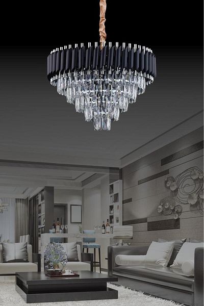 DORRY HOME 55cm Black - Chrome Prism Crystal Stone Chandelier New Model