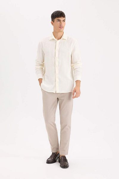 DeFacto New Season 100% Cotton Regular Fit Polo Neck Muslin Long Sleeve Shirt