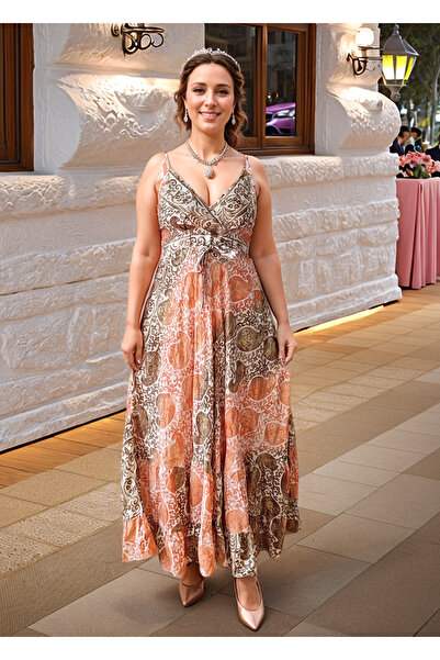 prontoihracat İthal, Askılı ,altın Varak Baskılı, Davet, Düğün, Otantik, Maxi Yazlık Hint Ipeği, Uzun Saten Elbise