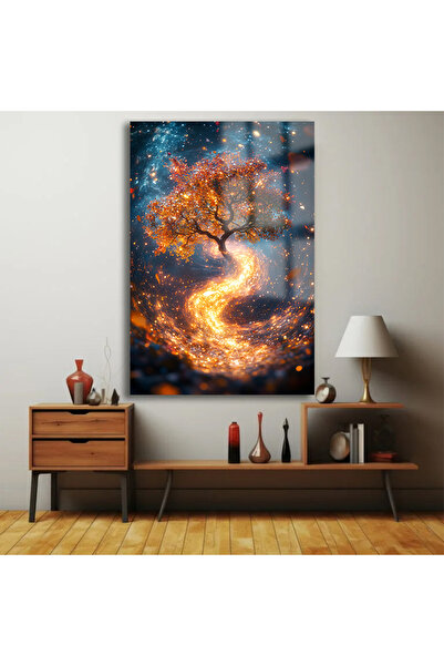 TAULART ALTIN SAÇAN IŞILTILI AĞAÇ TASARIMI KIRILMAZ CAM TABLO EV HEDİYESİ İŞ YERİ HEDİYESİ CAM TABLO