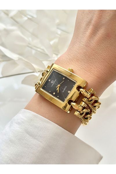 Forsining Black Double Chain - Gold Colored Women's Wristwatch