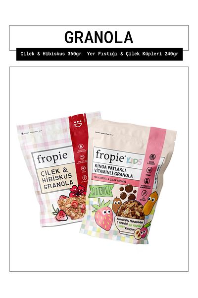 FROPİE Fropie Strawberry Hibiscus and Kids Peanut Strawberry Cubes Granola Package