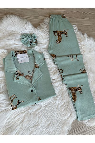 Pijamacs Set de pijama Pegasus cu mânecă scurtă cu imprimeu leopard verde