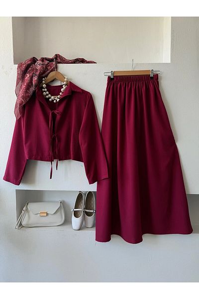 ENDAMIM Thin Seersucker Fabric Shirt Collar Front Tie Double Set