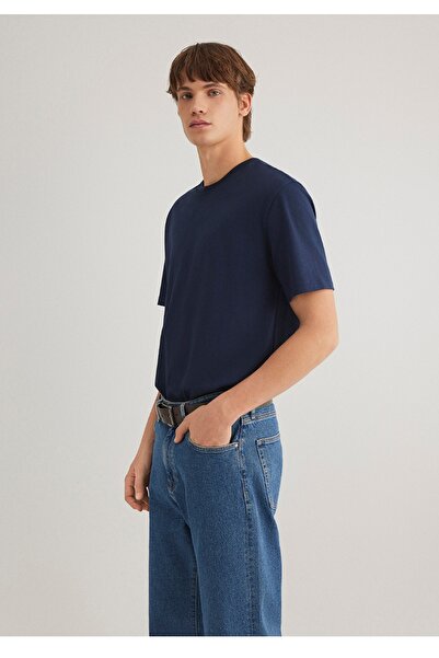 Mavi basic bol rahat kalıp erkek t-shirt