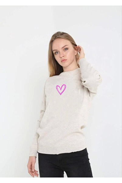 DGSTYL3 Women's Crew Neck Sweater Printed Woven Knitwear - Beige