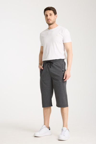 RDR-X Erkek Füme Yan ve Arka Cepli Diz Altı Beli Ayarlanabilir Uzun Şort Kapri