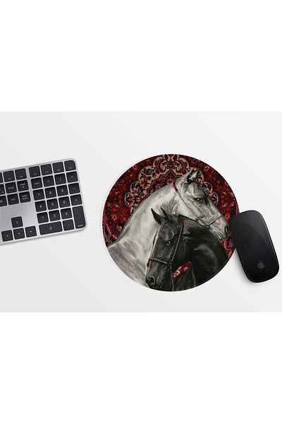 Akumastik Ethnic Patterned Horses Mousepad 20 cm - Nostalgic - Carpet Patterned Mousepad