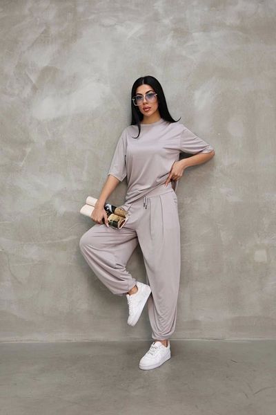 Kadınle Osy Modal Soft Textured Fabric Oversize Crew Neck T-Shirt Jogger Sweatpants Tracksuit Set -