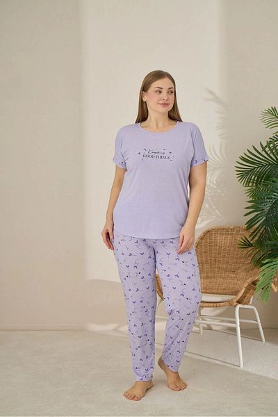 Pijamoni Polyviscon Large Size A. Lilac Pajama Set - 7340