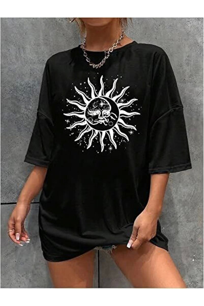 LUMİART Tricou imprimat cu decolteu pentru femei - negru