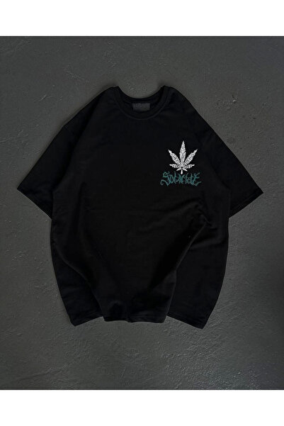 velmorafashion تي شيرت Velmora Crew Neck مطبوع قصة فضفاضة - أسود