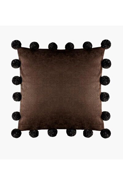 MS Store كيس وسادة بني مع بوم بوم كبير مقاس 45×45 سم كيس وسادة قطعة واحدة