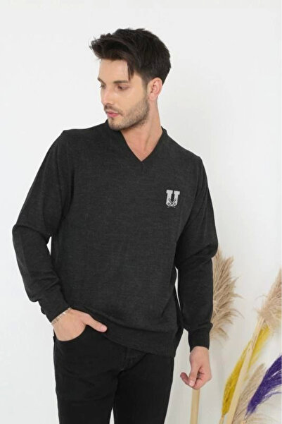 Generic Brand سترة رجالية برقبة على شكل حرف V مطبوع منسوج تريكو - مدخن