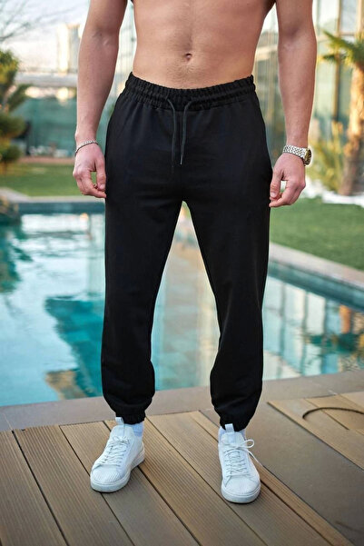 GurkStore Men's Two-Thread Elasticated Leg Sweatpants - Black