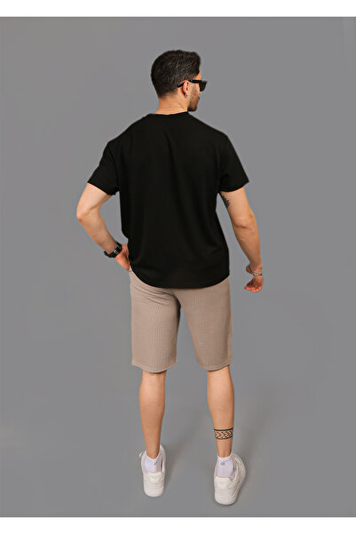 EydaMoon Ανδρικό ριγέ ελαστικό σορτς Jogger με ελαστική μέση με κουμπιά πίσω τσέπη με φερμουάρ Capri