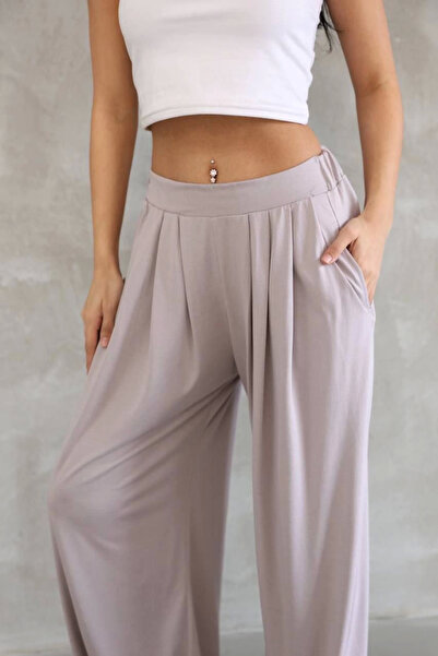 velmorafashion Velmora Osy Modal Soft Textured Fabric Pipe Leg Casual Sweatpants - Beige -