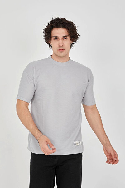 LUMİART Tricou unisex cu mânecă confortabilă din țesătură Waffle - vopsit în gri