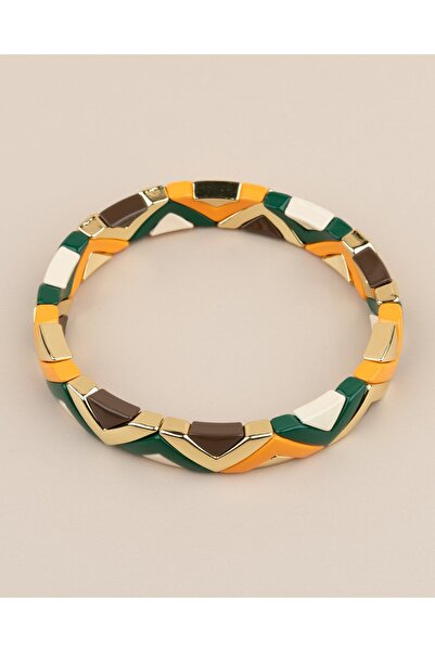 Portakal Esintisi Porcelain Coated Three Color Triangle Elastic Bracelet